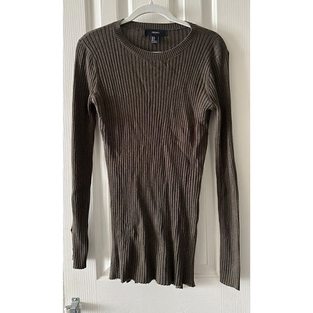 Forever 21 olive green ribbed tunic split side sweater